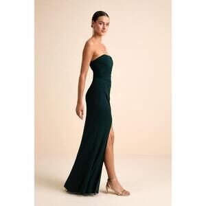 Lulus Epitome Of Allure Emerald Green Strapless Ruched Tulip Maxi Dres - Size S